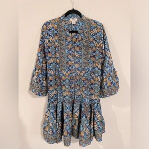 ZURY Women’s Midi Dress Small Silk Colorful Paisley Floral Ruffle Contemporary